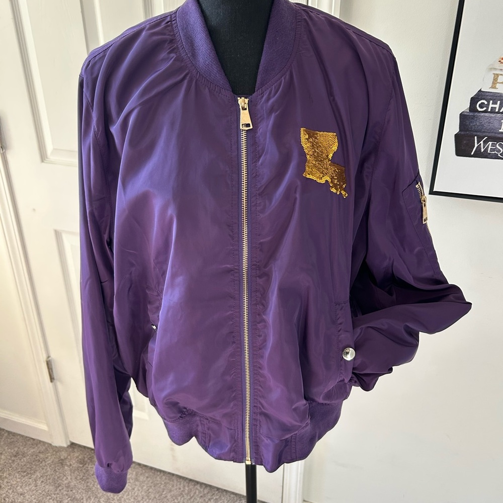 Purple Bomber Jacket with Gold Sequin. Xxl. True to size. NWOT